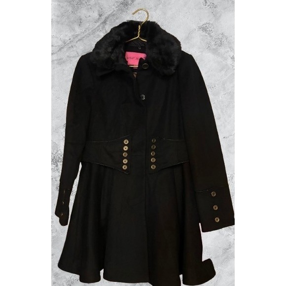 Betsey Johnson Jackets & Blazers - Betsey Johnson Womens Black Wool Blend Faux Fur Collar Corset Waist Coat Large